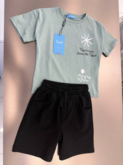 Seashells Shorts & Tshirt Set - Green - 2-7Y