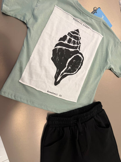 Seashells Shorts & Tshirt Set - Green - 2-7Y