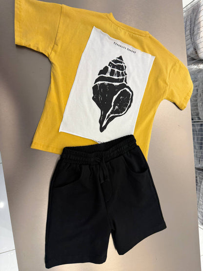 Seashells Shorts & Tshirt Set - Yellow - 2-7Y