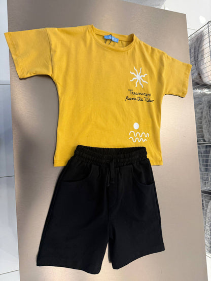 Seashells Shorts & Tshirt Set - Yellow - 2-7Y