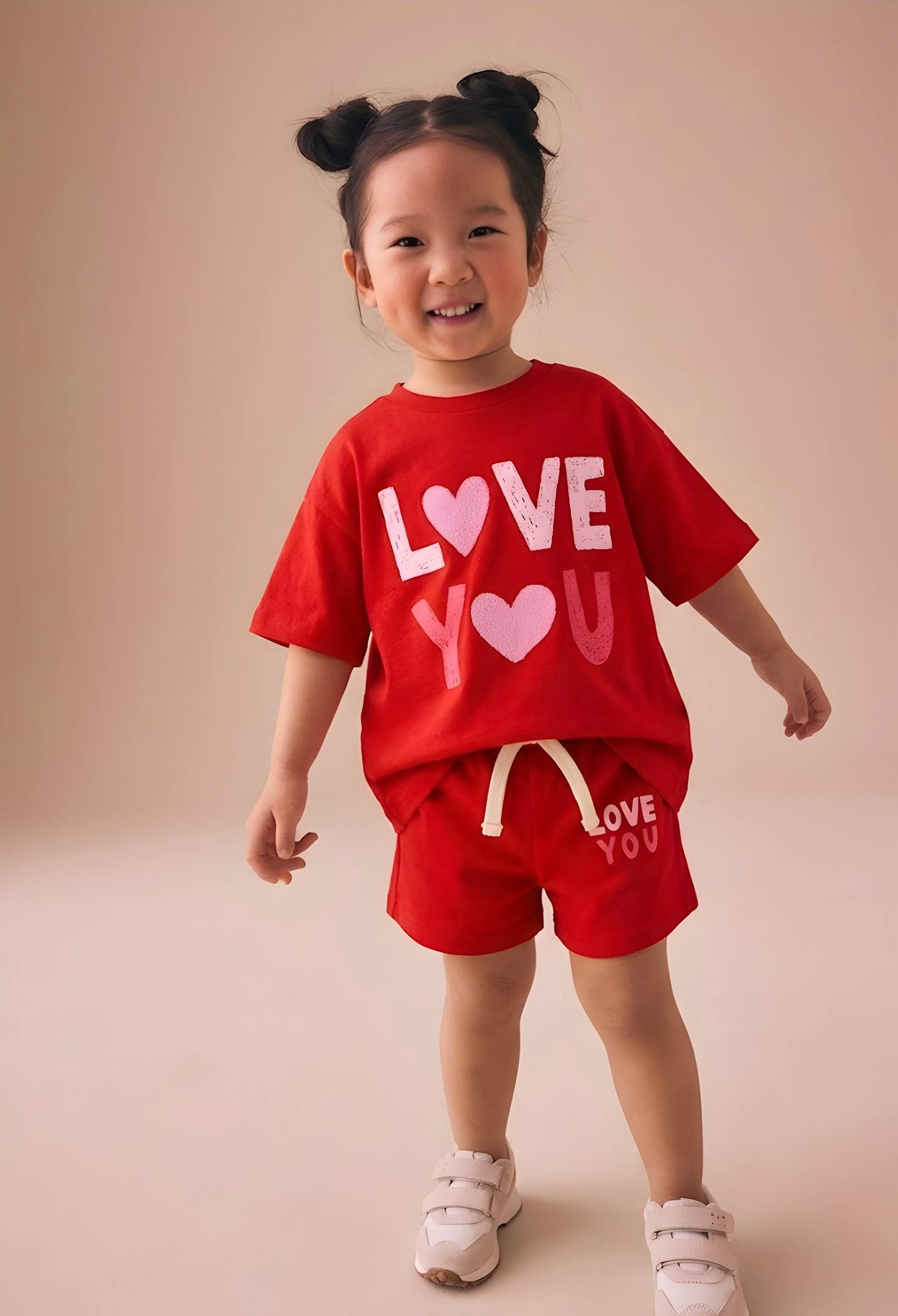 LOVE YOU Red Shorts & Tshirt Set - 2-8Y