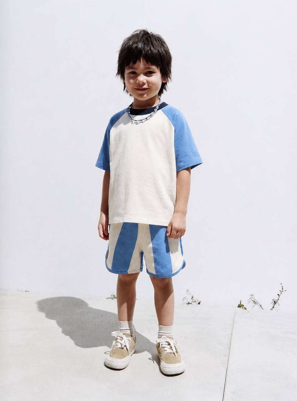 Striped Shorts & Tshirt Set - Blue - 2-7Y