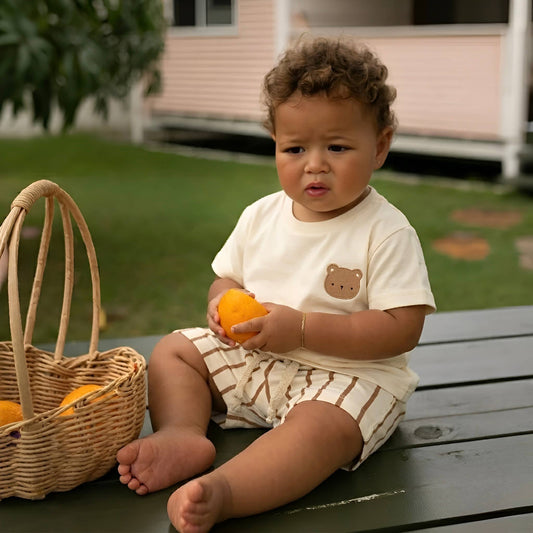 The Striped Bear - Shorts & Tshirt Set - Beige - 6M-3Y