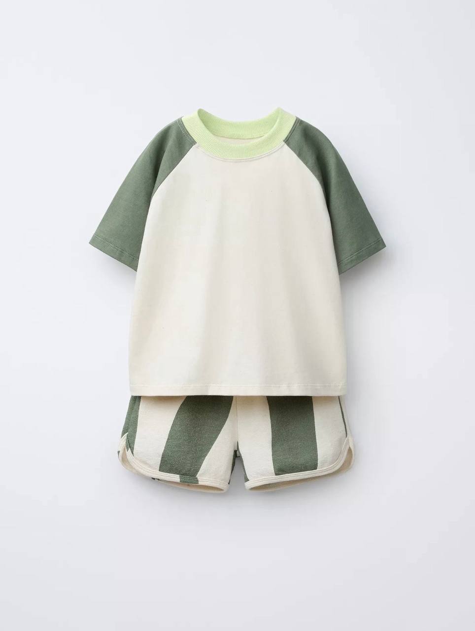 Striped Shorts & Tshirt Set - Green - 2-7Y