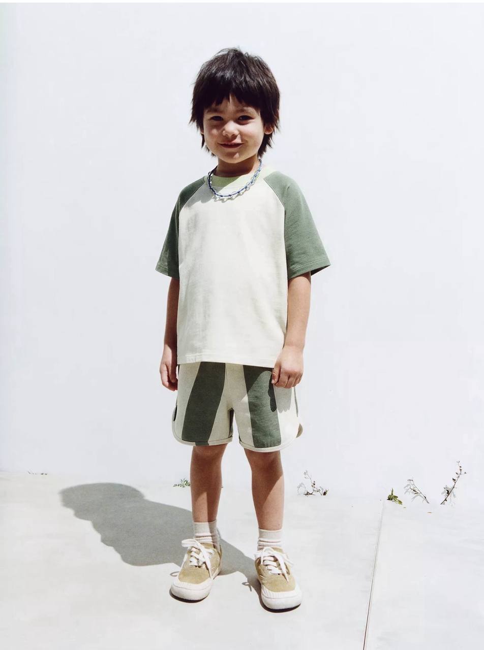 Striped Shorts & Tshirt Set - Green - 2-7Y