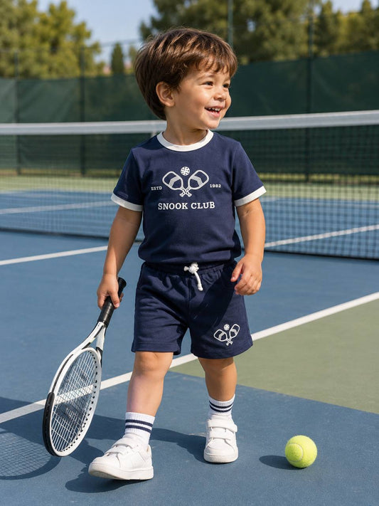 The Tennis Navy Shorts & Tshirt Set - 9M-4Y