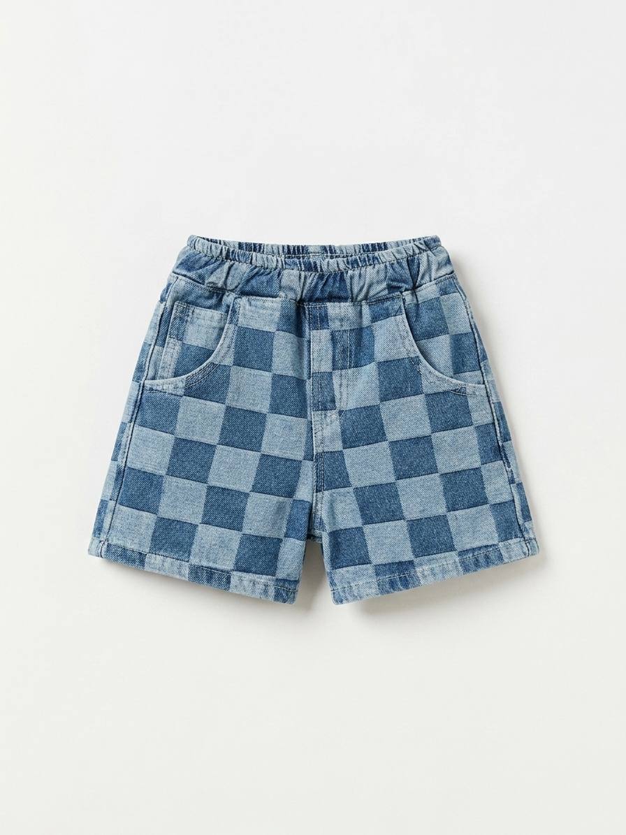 Checkered DENIM Shorts - 2-7Y