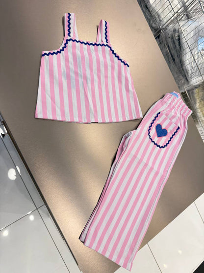 Pink Striped Pants & Tshirt Set - 2-7Y