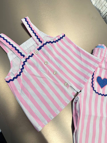 Pink Striped Pants & Tshirt Set - 2-7Y