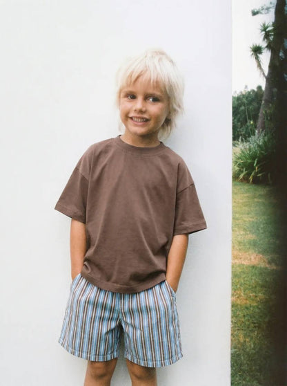Striped Shorts & Brown Tshirt - 2-7Y