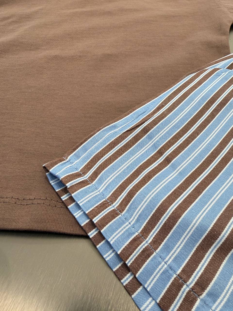 Striped Shorts & Brown Tshirt - 2-7Y