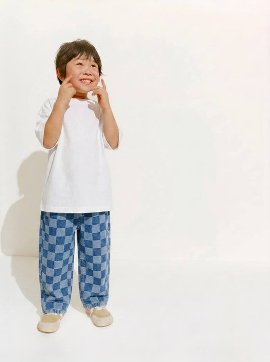 DENIM Balloon Pants - Checkered Blue - 2-7Y