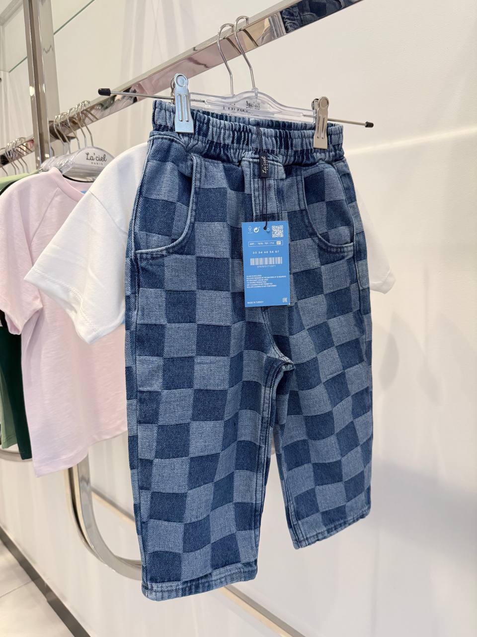DENIM Balloon Pants - Checkered Blue - 2-7Y