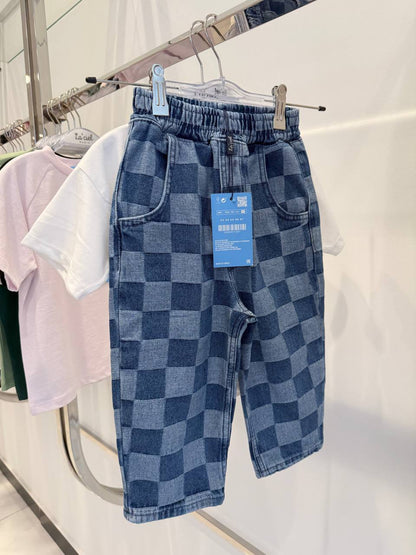 DENIM Balloon Pants - Checkered Blue - 2-7Y