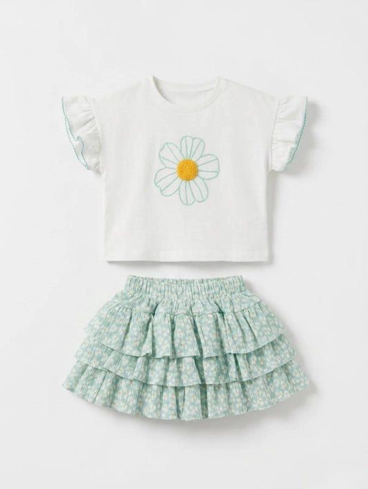 Floral Skirt & Tshirt Set - 2-7Y