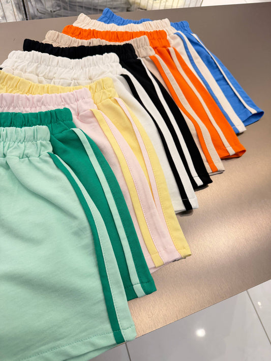 100% Colorful Cotton Shorts with Side Stripes - 2-7Y