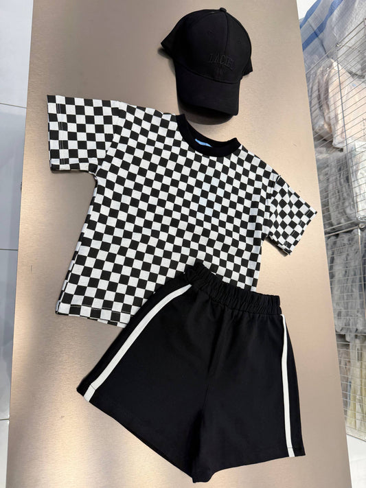 Checkered Black & White TShirt - 2-7Y