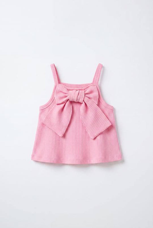 Pink Bow Ribbed Top - 2-8Y