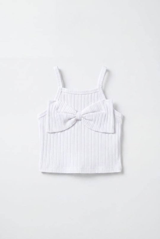 White Bow Ribbed Top - 2-8Y