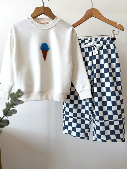 Ice Cream Checkered Pants & Sweater Set - 2-8Y