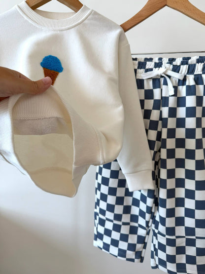 Ice Cream Checkered Pants & Sweater Set - 2-8Y