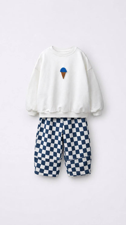 Ice Cream Checkered Pants & Sweater Set - 2-8Y