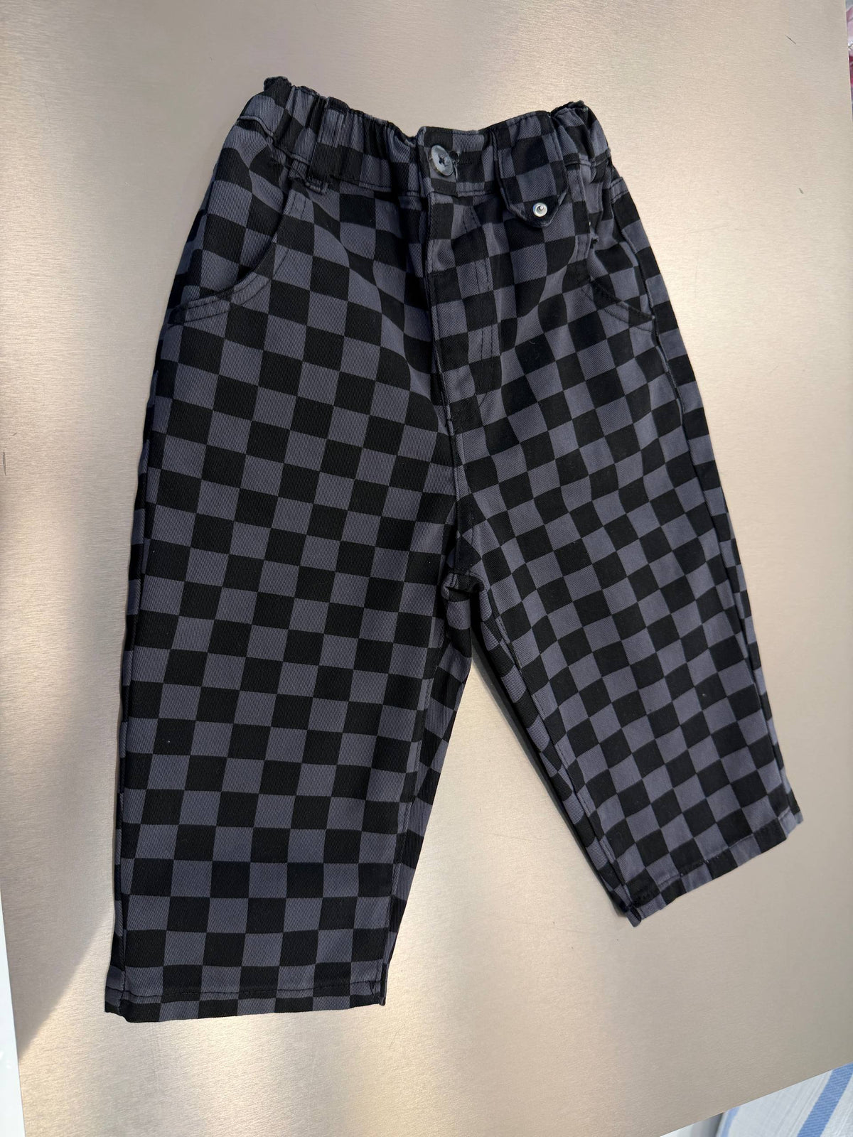 DENIM Balloon Pants - Checkered Black - 2-7Y