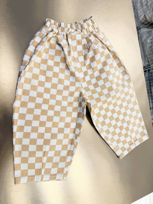 DENIM Balloon Pants - Checkered Beige - 2-7Y