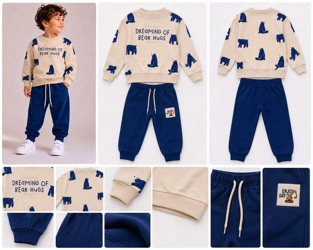 Bear Hugs Pants & Sweater Set - Navy/Grey - 3-10Y