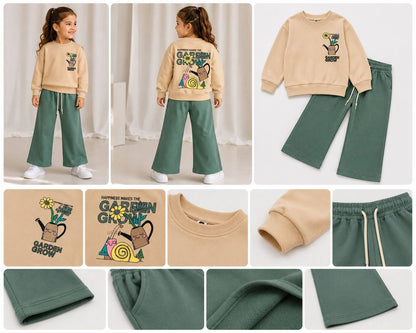 Garden Grow Pants & Sweater Set - Pink/Green - 3-10Y