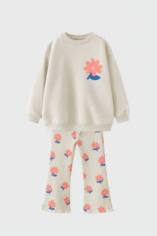 Floral Legging and Sweater Set - Beige - 2-8Y