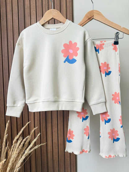 Floral Legging and Sweater Set - Beige - 2-8Y