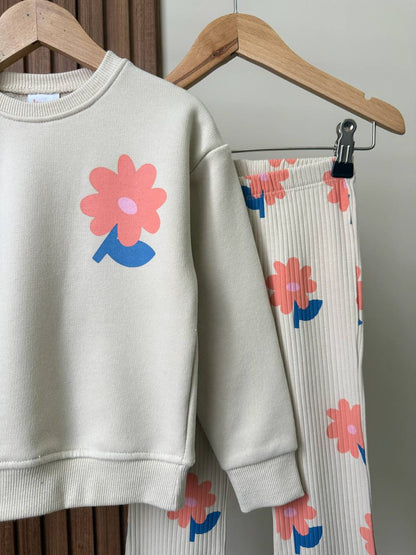 Floral Legging and Sweater Set - Beige - 2-8Y