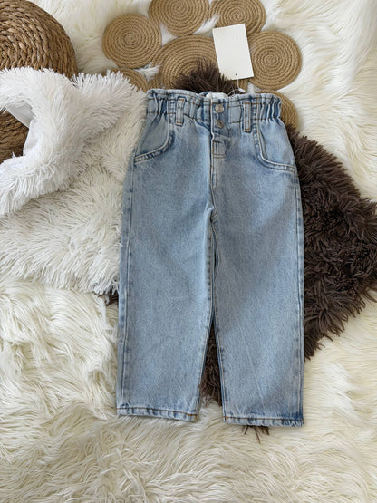 Light Blue Denim Pants with Heart Pockets - 18M-6Y