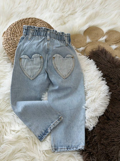 Light Blue Denim Pants with Heart Pockets - 18M-6Y