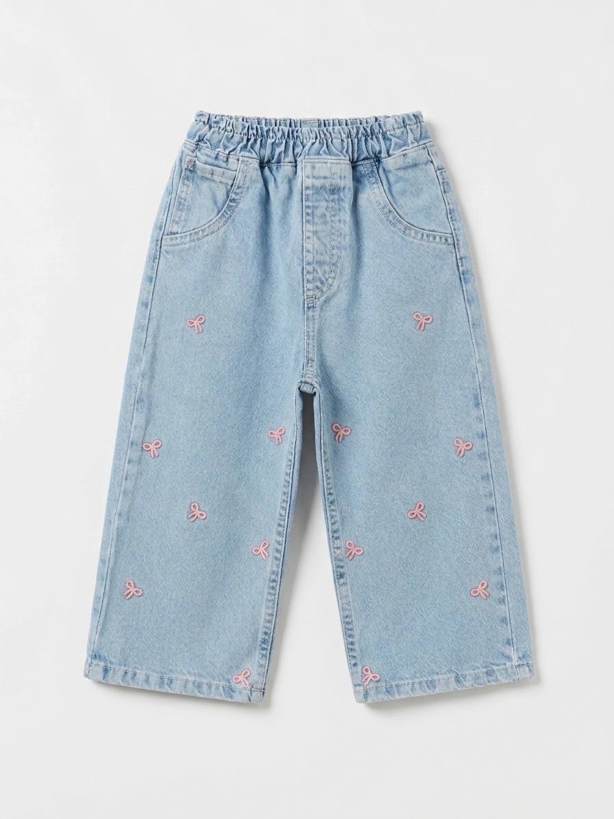 Wide Leg DENIM Pants - Ribbons - 2-7Y