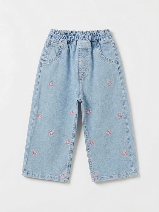 Wide Leg DENIM Pants - Ribbons - 2-7Y