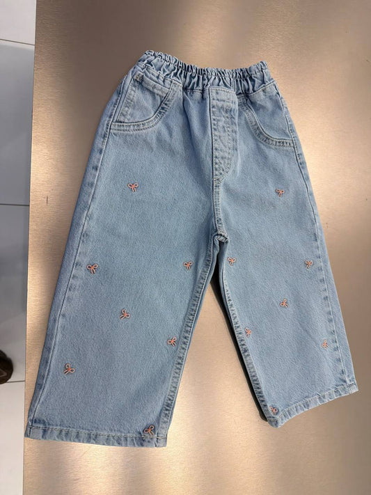 Wide Leg DENIM Pants - Ribbons - 2-7Y