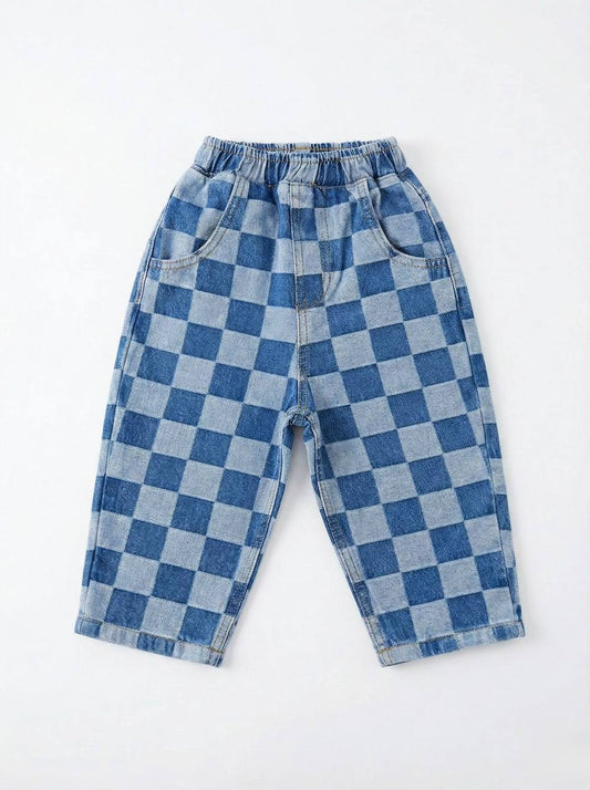 DENIM Balloon Pants - Checkered Blue - 2-7Y