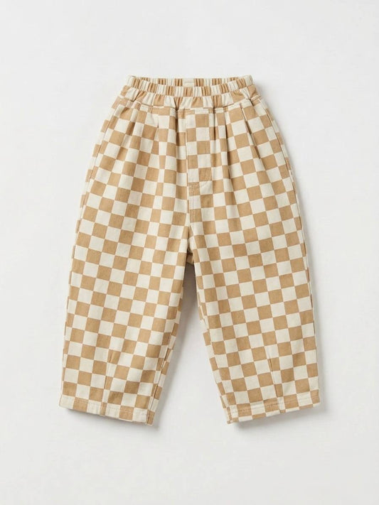 DENIM Balloon Pants - Checkered Beige - 2-7Y