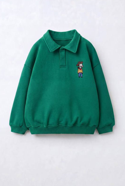 Polo Cut Cotton Sweater - Green - 2-8Y