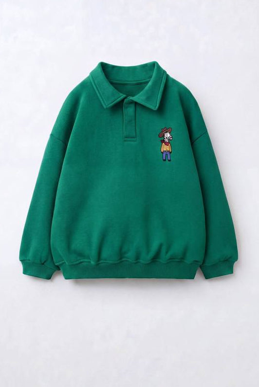 Polo Cut Cotton Sweater - Green - 2-8Y