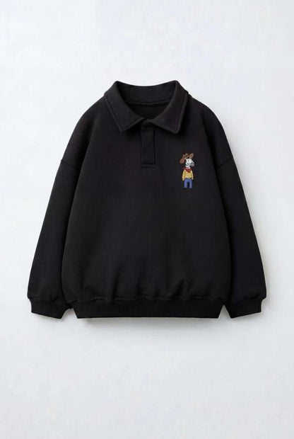 Polo Cut Cotton Sweater - Black - 2-8Y