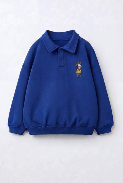 Polo Cut Cotton Sweater - Blue - 2-8Y