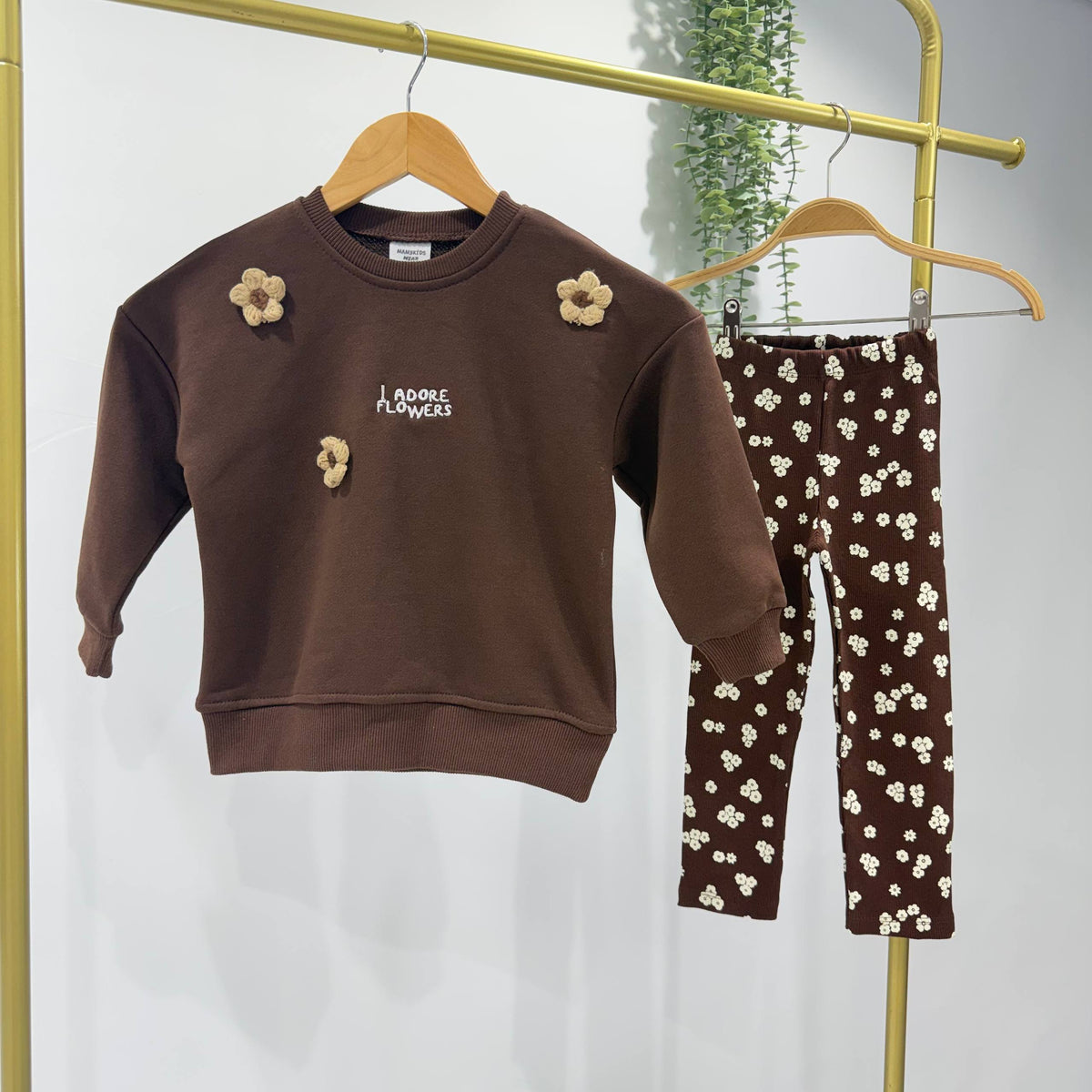 Brown Floral Legging & Sweater Set - 2-8Y