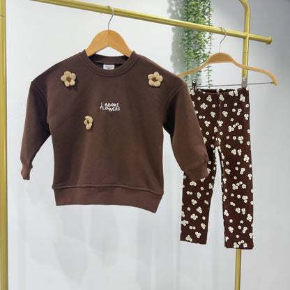 Brown Floral Legging & Sweater Set - 2-8Y
