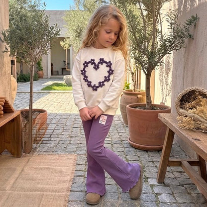 Big Heart Sweater & Flare Legging Set - Pink/Purple - 2-8Y
