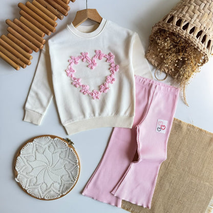 Big Heart Sweater & Flare Legging Set - Pink/Purple - 2-8Y