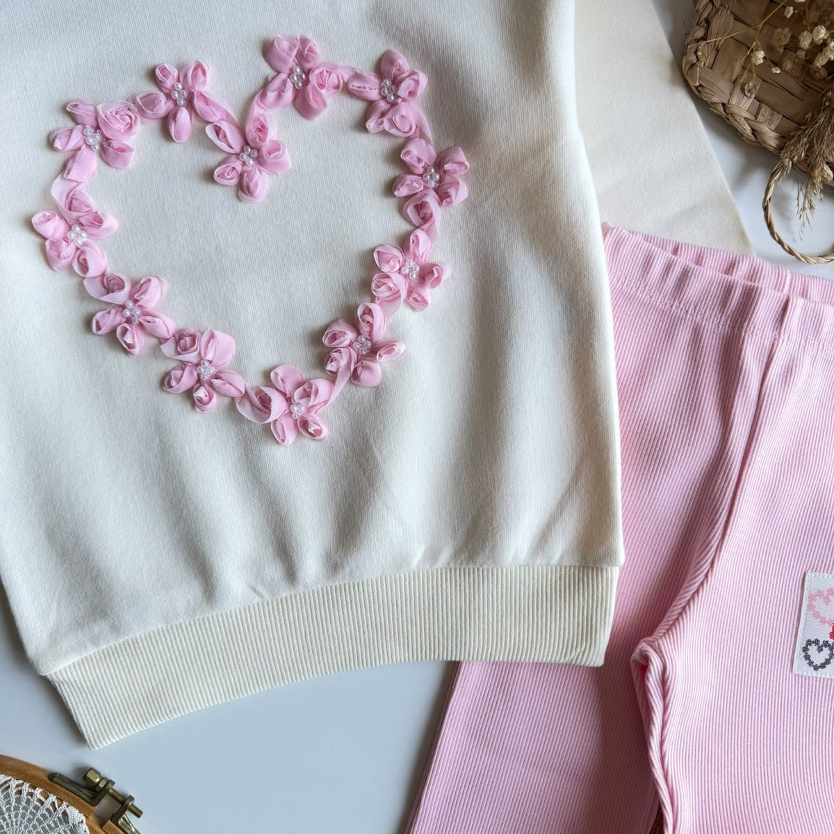 Big Heart Sweater & Flare Legging Set - Pink/Purple - 2-8Y