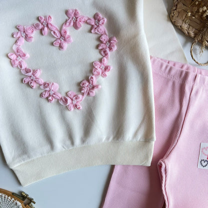 Big Heart Sweater & Flare Legging Set - Pink/Purple - 2-8Y